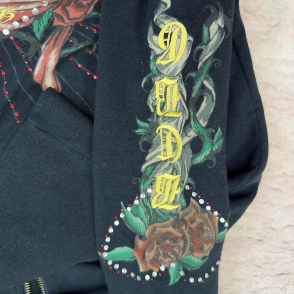 BCBG Max Azria Sacred Heart Zip Hoodie, edd hardy vibes, tatto style hoodie